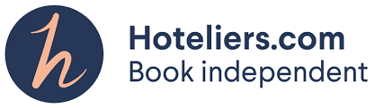 The logo for hoteliers.com - book independent company.