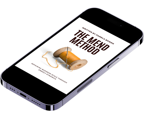 A cell phone with a book titled the mend method on it