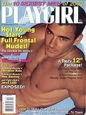 Playgirl magazine cover: shirtless man with dark hair, text reads 