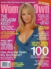 Magazine cover: Woman in blue dress, headline 