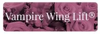 Vampire Wing Lift product logo on a background of pink flowers.
