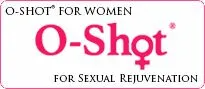 Logo for O-Shot, for sexual rejuvenation. Pink text on white background.
