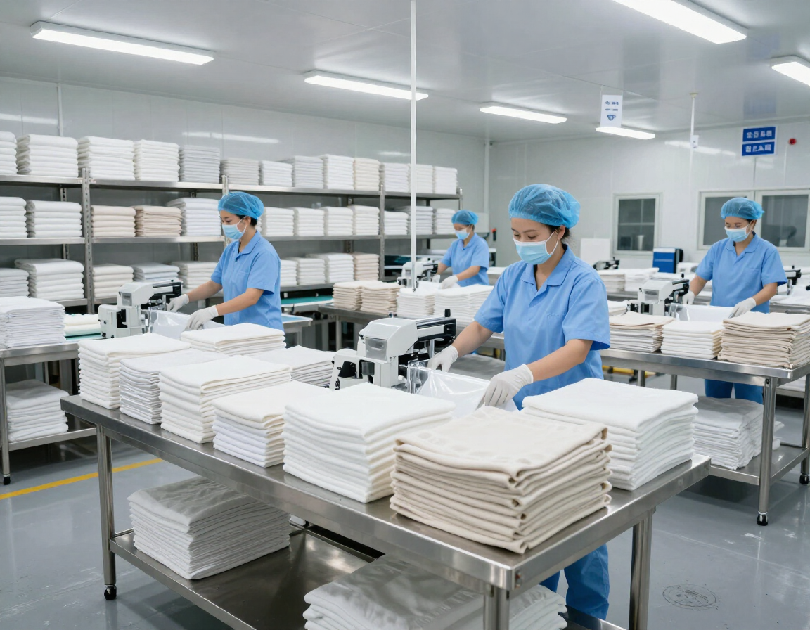 &Aacute;rea de doblado y empaque de textiles sanitizados