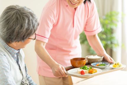 A Woman is Serving a Plate of Food to an Elderly Woman — Home Nursing Services In Port Macquarie, NSW