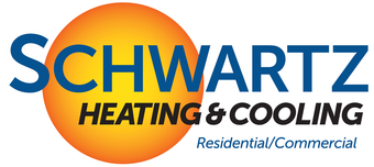 Schwartz Heating & Cooling logo with blue text and an orange sun background, residential/commercial