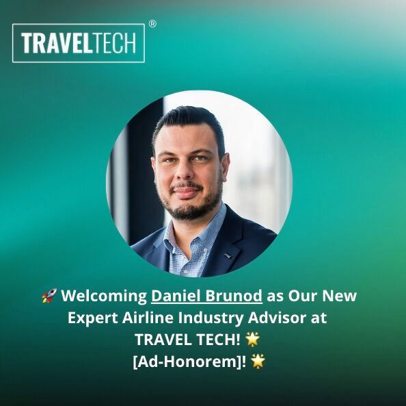 Um anúncio da traveltech com um homem de terno