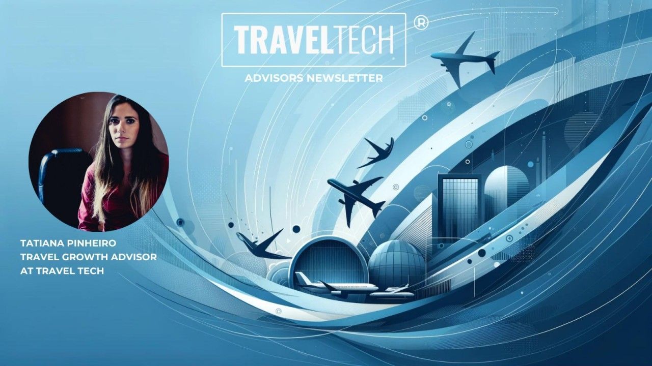 Um anúncio de tecnologia de viagens com a foto de uma mulher