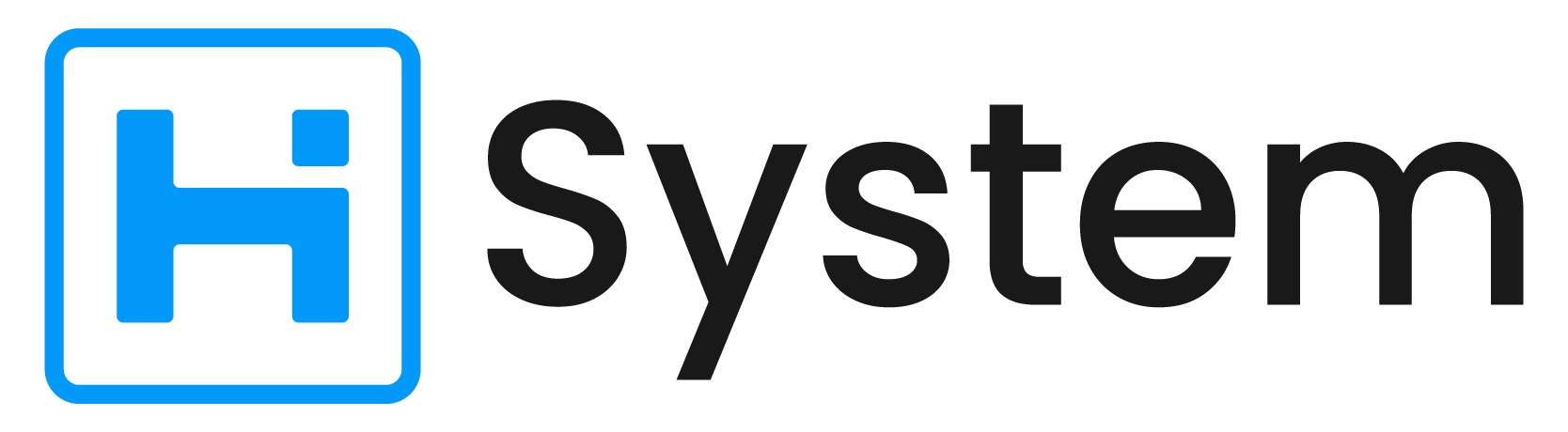 O logotipo do sistema h é azul e preto sobre fundo branco.