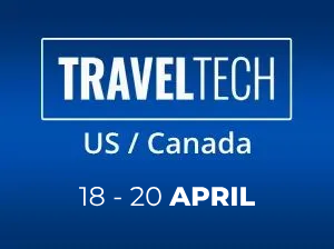 Uma placa azul que diz traveltech us canada 18 20 abril