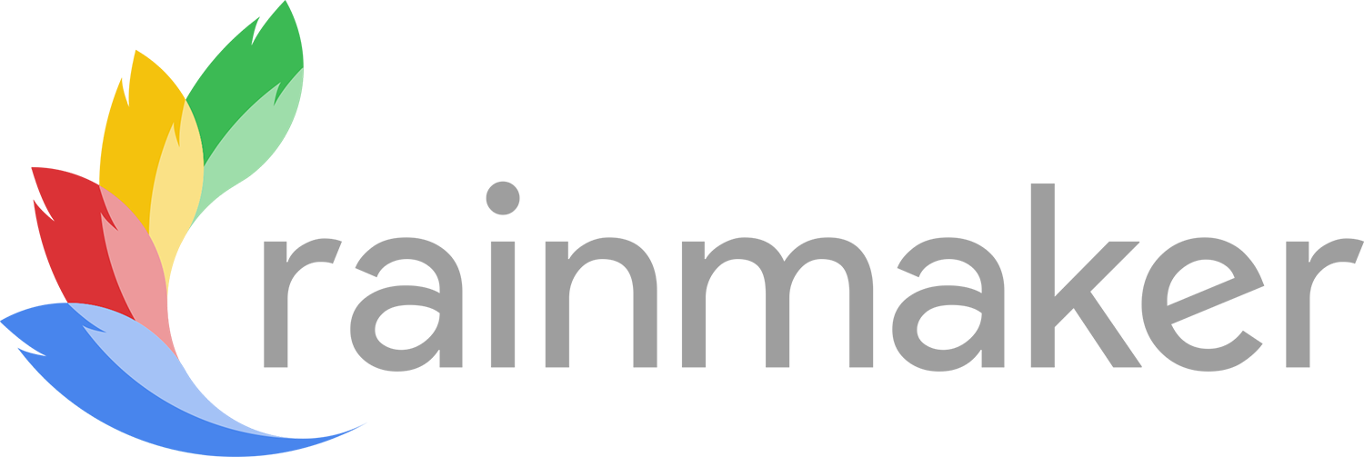 O logotipo do Rainmaker tem um pássaro e folhas nele.