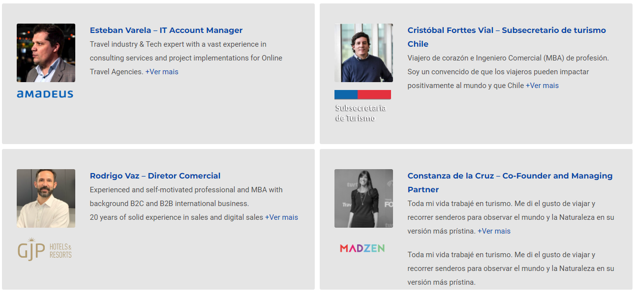 Uma colagem de quatro imagens de pessoas em um site.