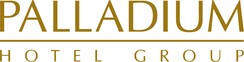 O logotipo do grupo hoteleiro palladium é mostrado em um fundo branco