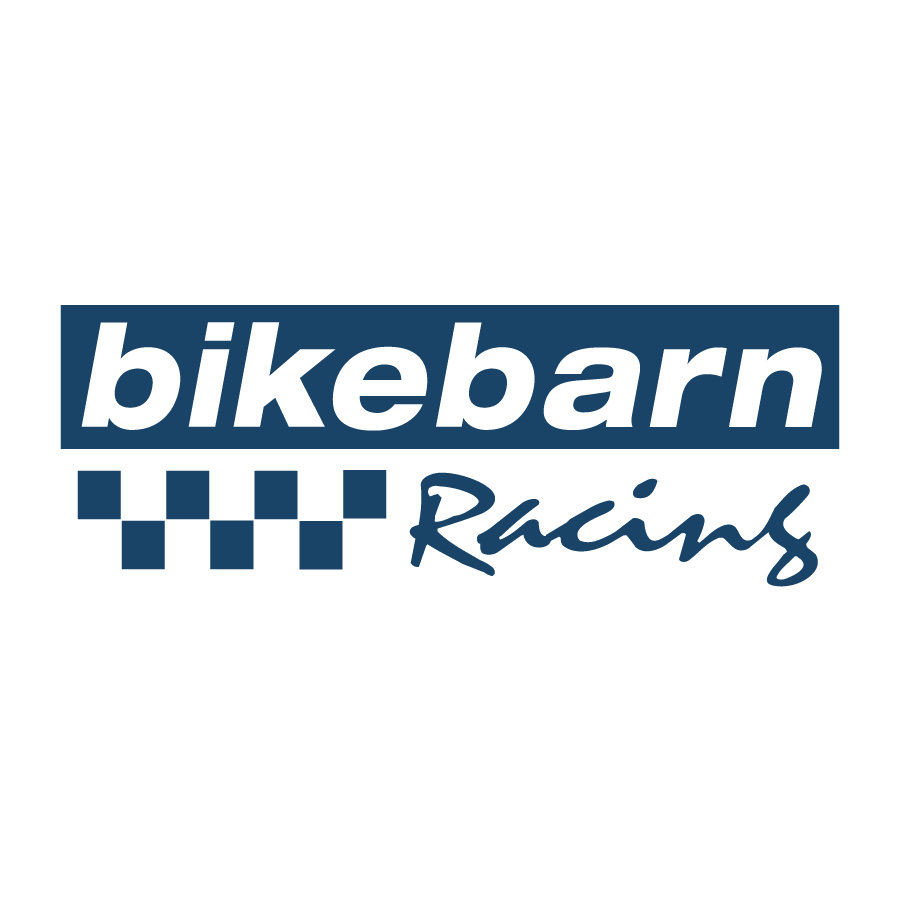 Bikebarn Racing logo: White text 