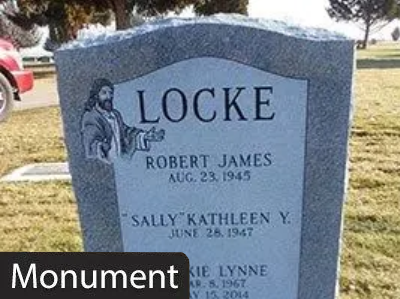 Gray granite gravestone engraved “LOCKE” in a cemetery lawn.