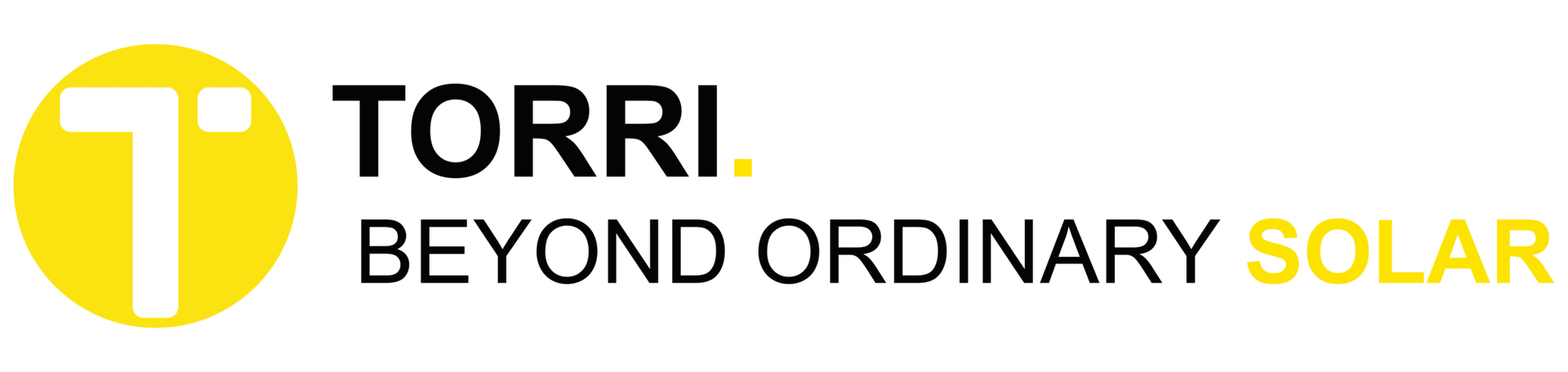 Logo di Torri Beyond Ordinary Solar con icona gialla e testo nero su sfondo bianco.