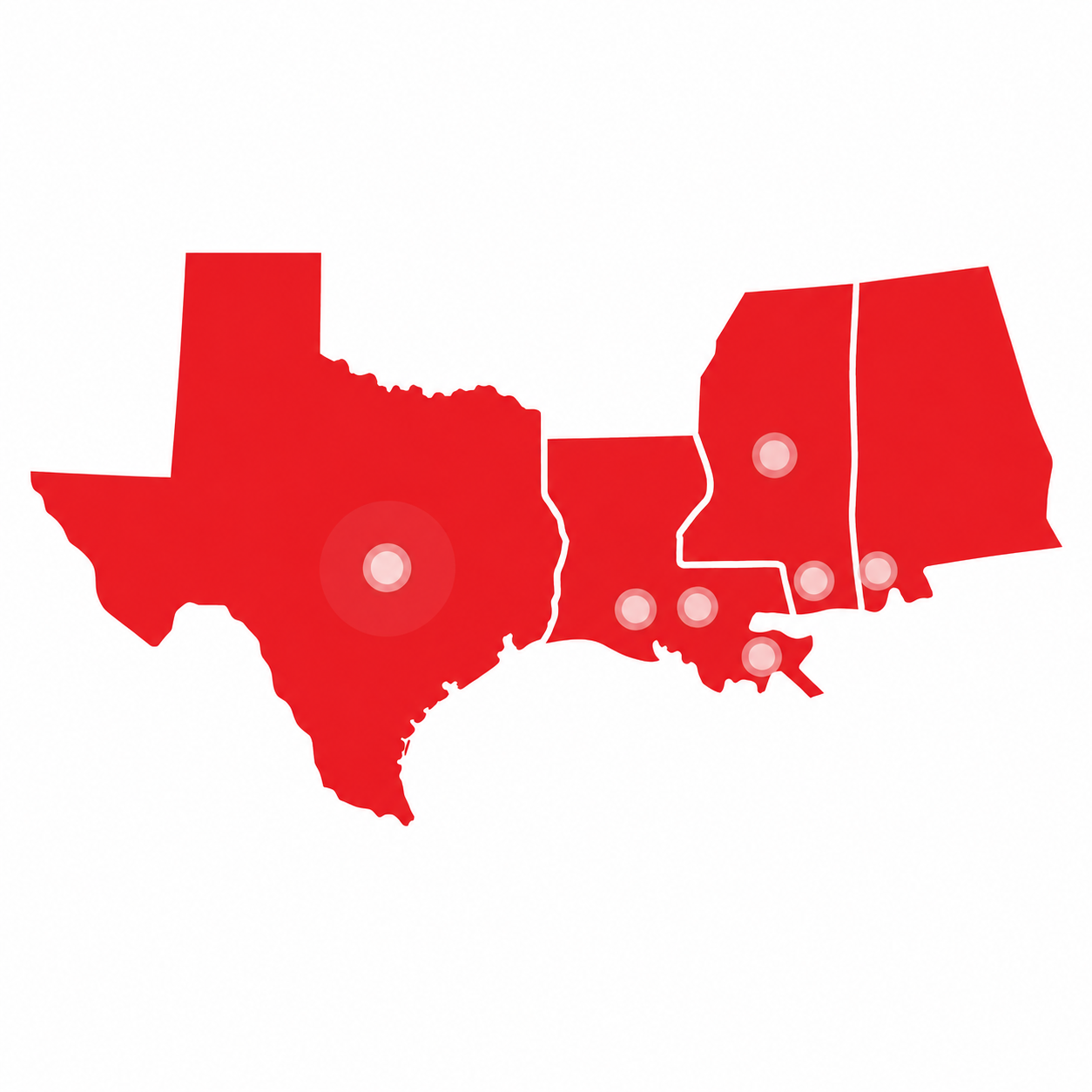 Guarantee Restoration Services branch locations across Texas, Louisiana, Mississippi and Alabama