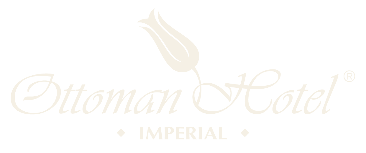 Ottoman Hotel Imperial logo with tulip illustration. Light beige script on white.