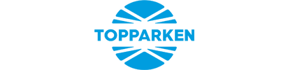 Een blauw logo met het woord topparken erop