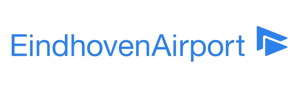 Een blauw-wit logo voor vliegveld eindhoven