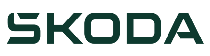 Skoda-logo in donkergroene tekst op een witte achtergrond.