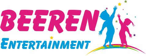 Een logo voor beeren's entertainment met een regenboog op de achtergrond