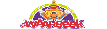 Logo voor De Waarbeek, een familiepretpark in Twente, met een stripfiguur met een hoed en de naam van het park.