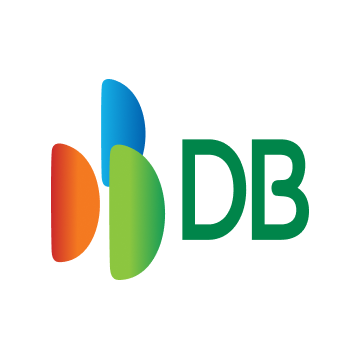 DB logo with colorful blue, green, and orange abstract mark on white background