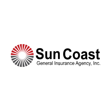 SunCoast General Insurance Agency, Inc. logo with red and gray sunburst icon and black text