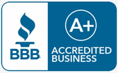 BBB A+ Accredited Business badge in blue and white