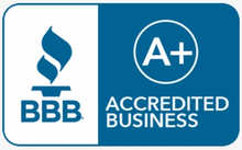 BBB A+ Accredited Business badge in blue and white