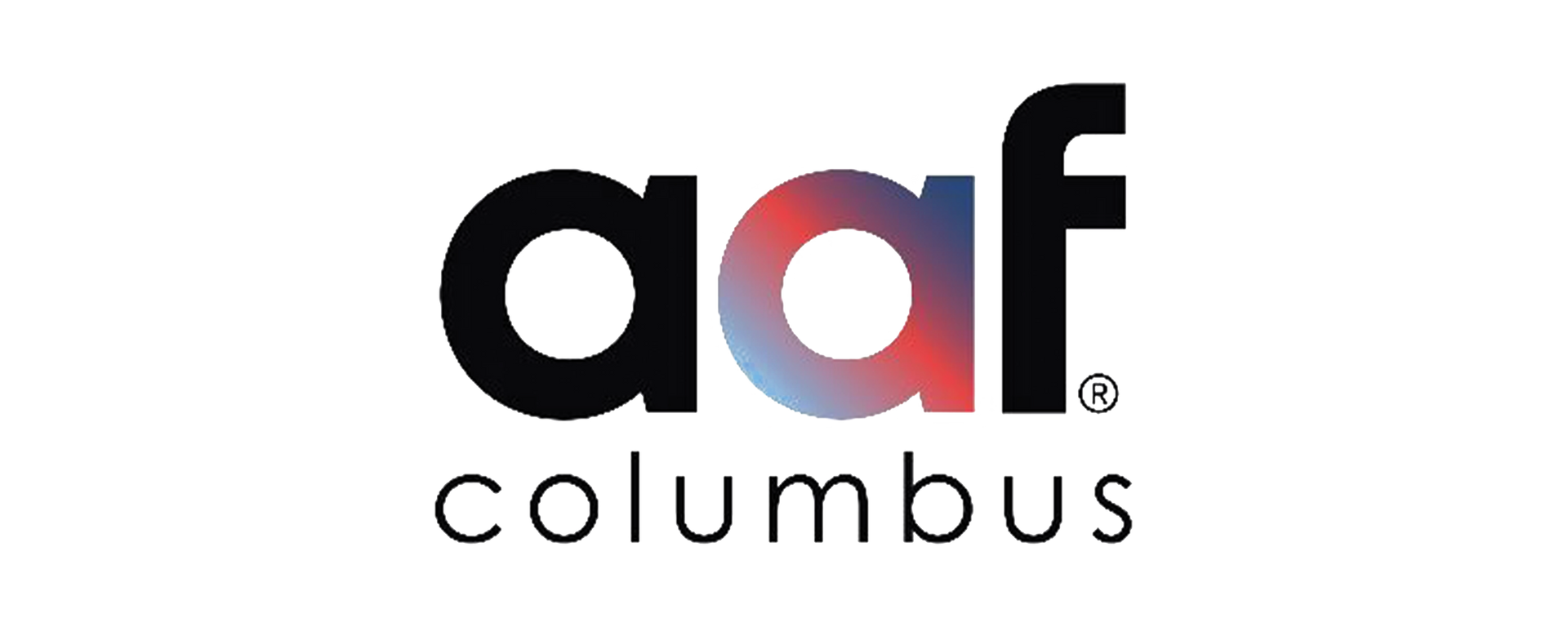 The logo for AAF Columbus featuring black letters with a red-to-blue gradient on the central "a" and text below.