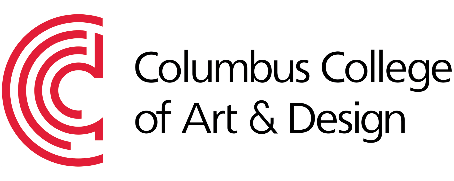The logo for Columbus College of Art & Design, featuring a stylized red letter C made of concentric arcs next to the text.