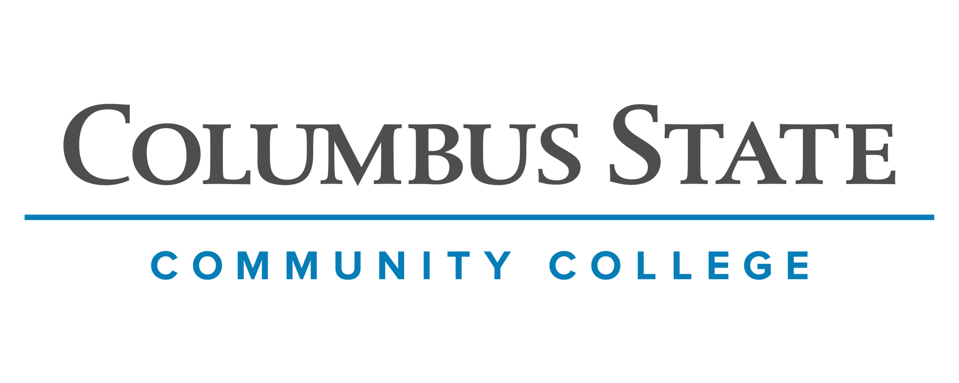 The Columbus State Community College logo, featuring the institution's name in dark text above a blue line and label.