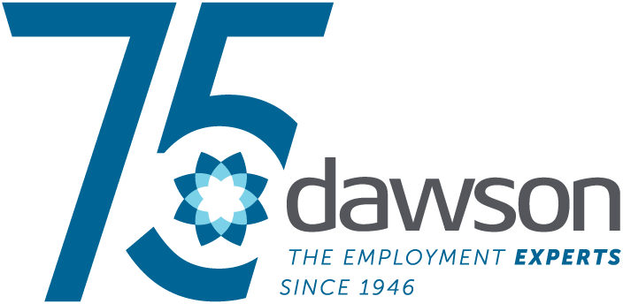 Logo for Dawson, The Employment Experts, featuring a large blue 