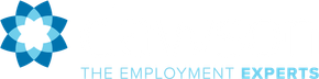 A blue stylized floral logo next to the text "THE EMPLOYMENT EXPERTS" in shades of blue.