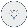 A light grey circle with a dark blue outline containing a dollar sign icon above the text 