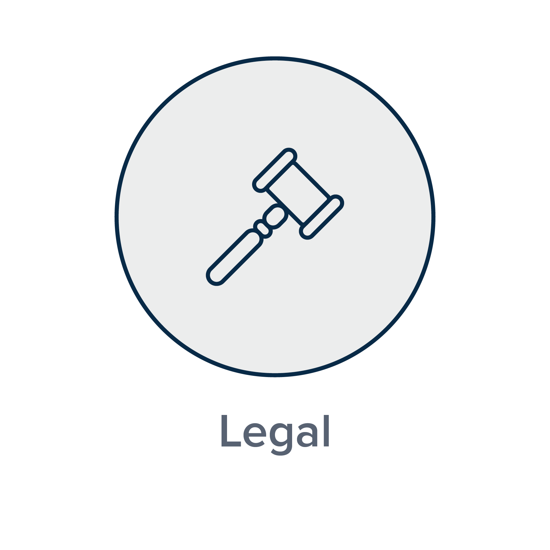 A grey circular icon containing a line drawing of a wooden judge's gavel, with the word 