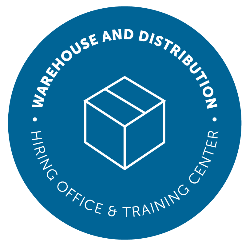 A blue circular logo featuring a white cube icon with the text