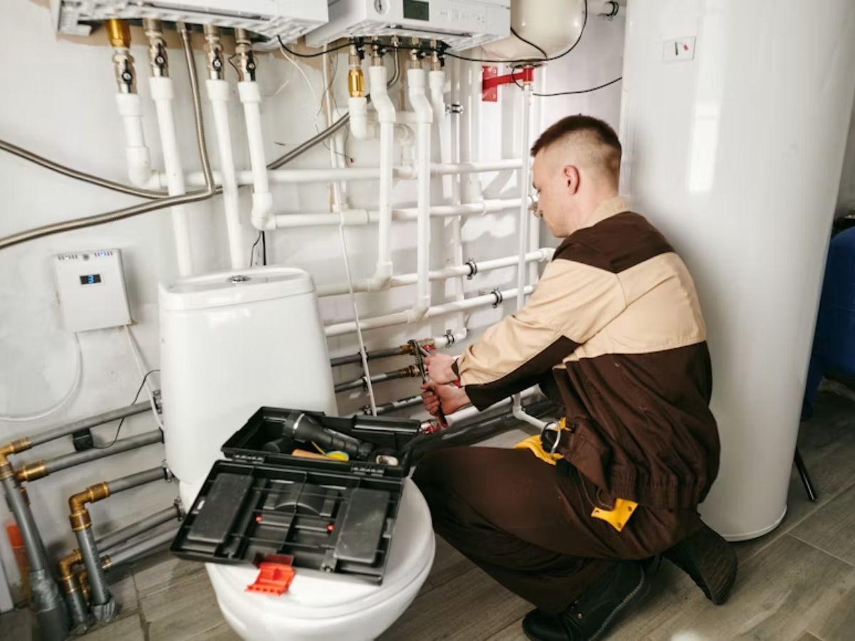 Plumber in kitchen