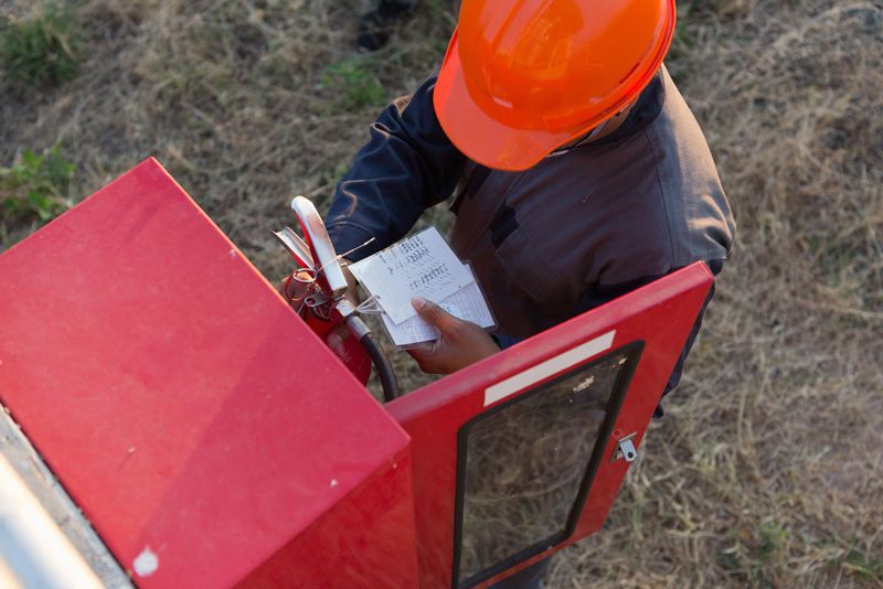 Safety Official Checking Fire Extinguisher — Fire Safety in Tamworth, NSW