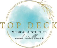 Top Deck Medical Aesthetics and Wellness logo with gold circle and aqua watercolor background