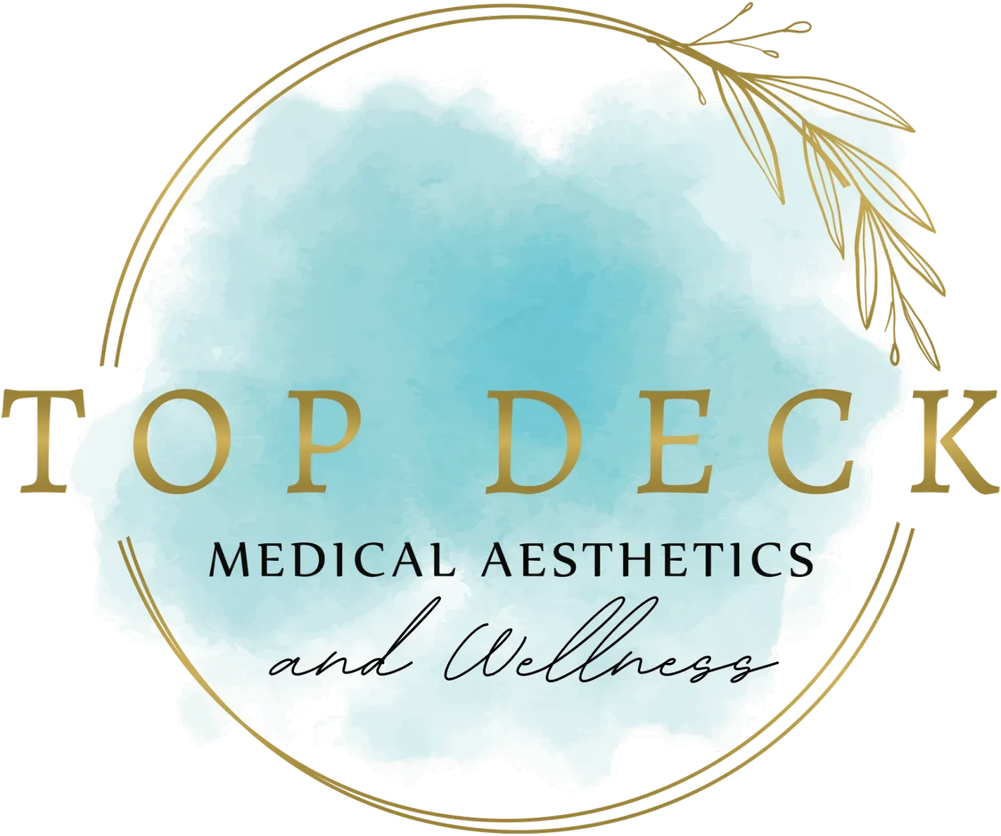 Top Deck Medical Aesthetics and Wellness logo with gold circle and aqua watercolor background