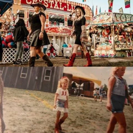 People walking past a colorful carnival game booth at an amusement fair