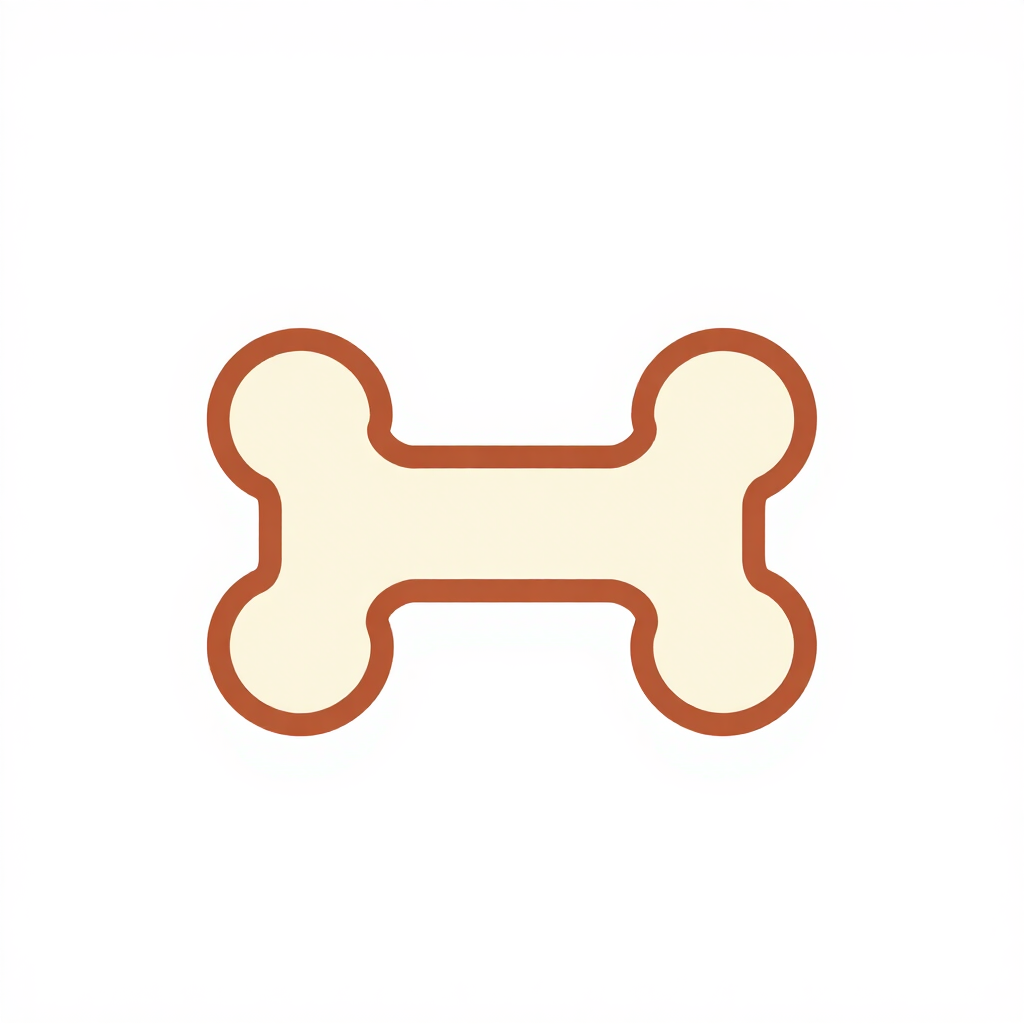 Icono sencillo de un hueso de perro beige con contorno marrón sobre fondo blanco