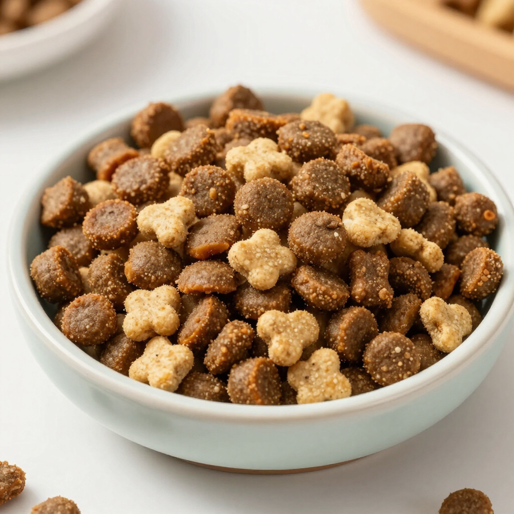 Plato con alimento balanceado para perros y gatos