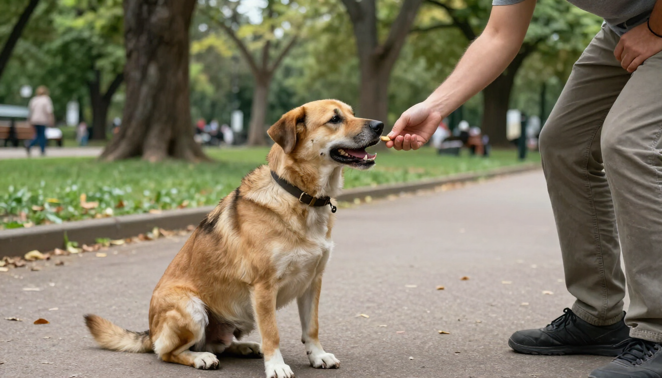 Perro recibiendo un premio durante un entrenamiento