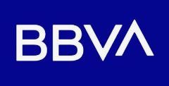 Logotipo de BBVA en blanco sobre fondo azul