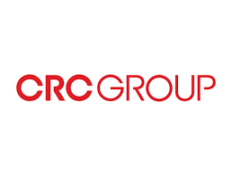Red logo with the text