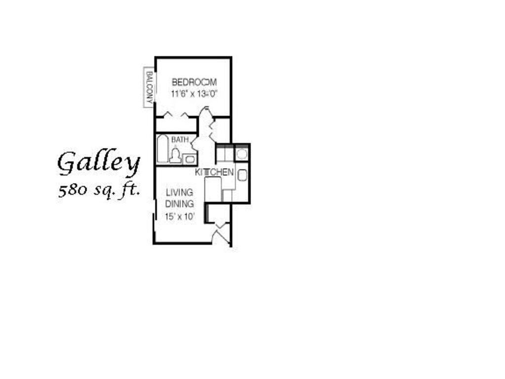 Floor Plan: 1 Bed · 1 Bath · 580SQ. FT.