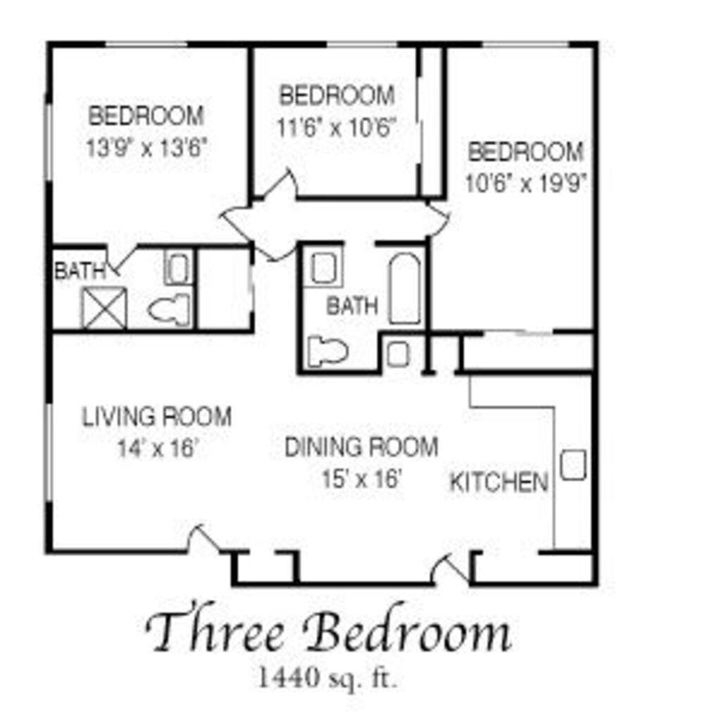Floor Plan: 3 Bed · 2 Bath · 1,440 SQ. FT